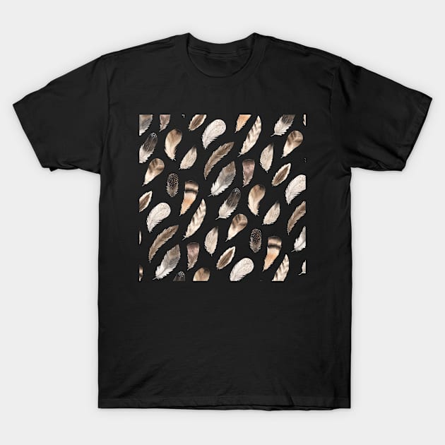 Brown Watercolor Feathers T-Shirt by CeeGunn